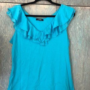 Chaps Women's Tank Top Ruffle on the Neckline  Turquoise Color Size L
